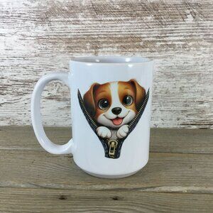 Puppy Peeking from Zipper Design 15 oz Ceramic Coffee Mug